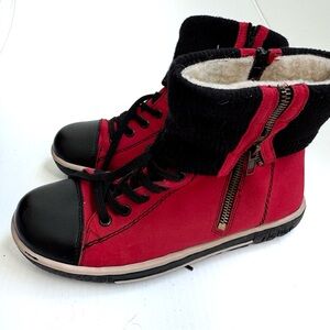Red and Black High-Top sneaker Boots with Zipper